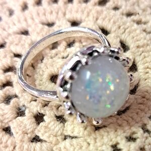 Steel Iredescint Circle Stone Ring